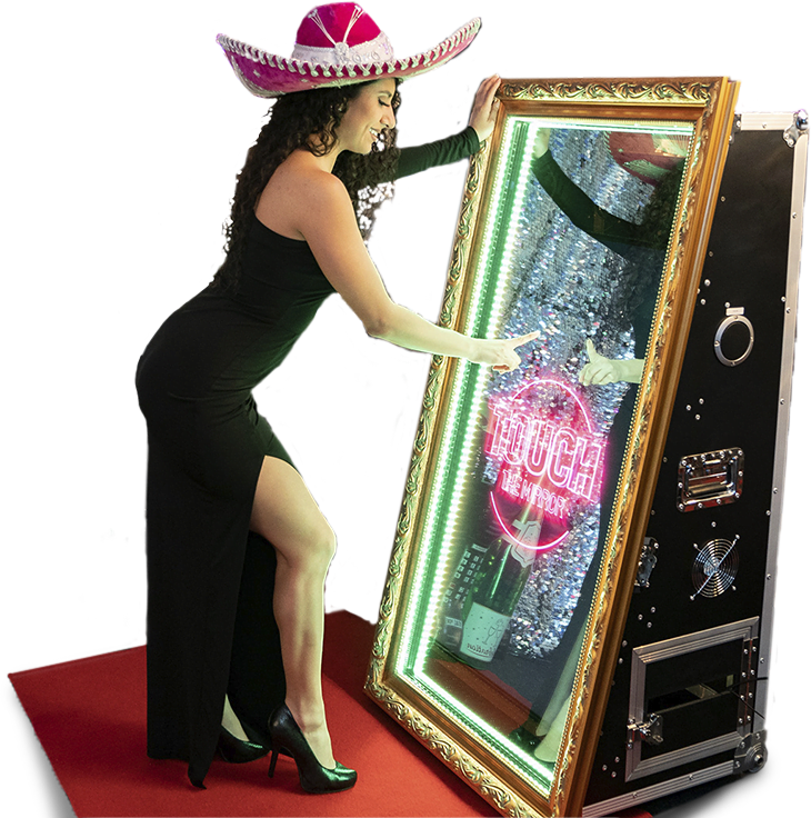 girl demonstrating mirror photo booth use photo booth rental irvine, ca